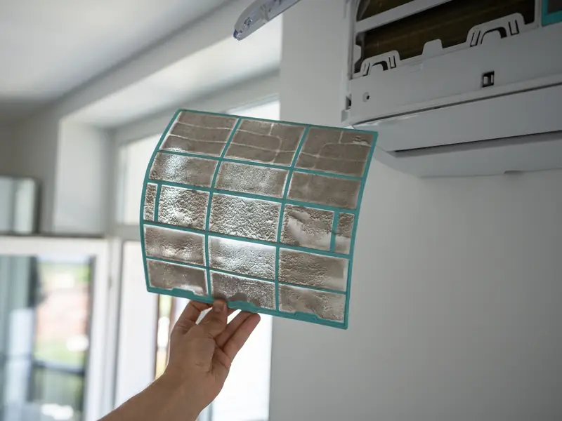 Filtre de climatisation encrassé avant nettoyage